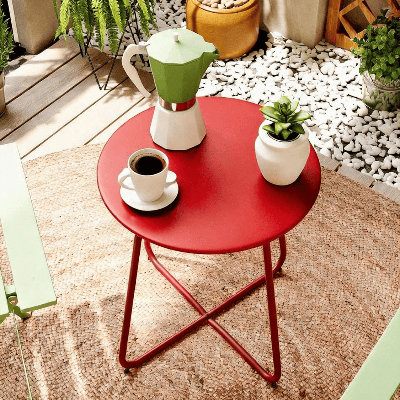 Table d'appoint ronde extérieure en métal de 45 cm (17,75 po) avec pattes réglables, table de chevet de patio revêtue de poudre