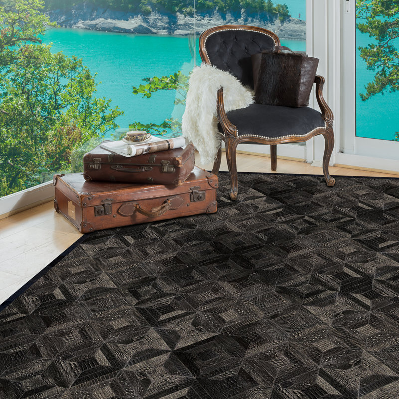 Pandora Cowhide Geometric Area Rug, Rectangle 5' x 8'