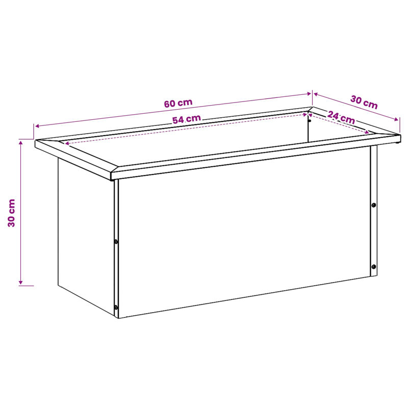 Outdoor Planter Box, 30cm H x 30cm W x 60cm D, 1