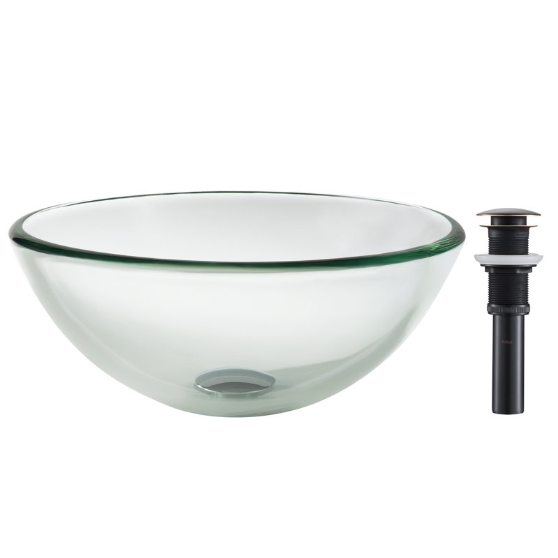 Lavabo vasque en verre transparent de 14 pouces Kraus avec bonde escamotable, Bronze huilé