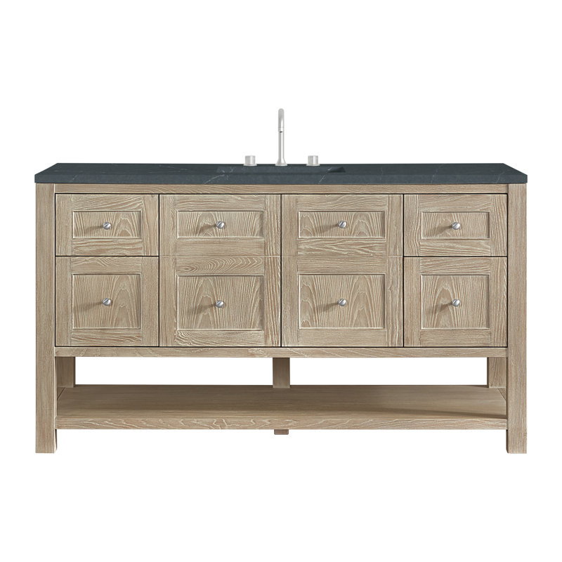 Breckenridge 60'' W Single Vanity, Charcoal Soapstone Silestone, Whitewashed Oak, Widespread