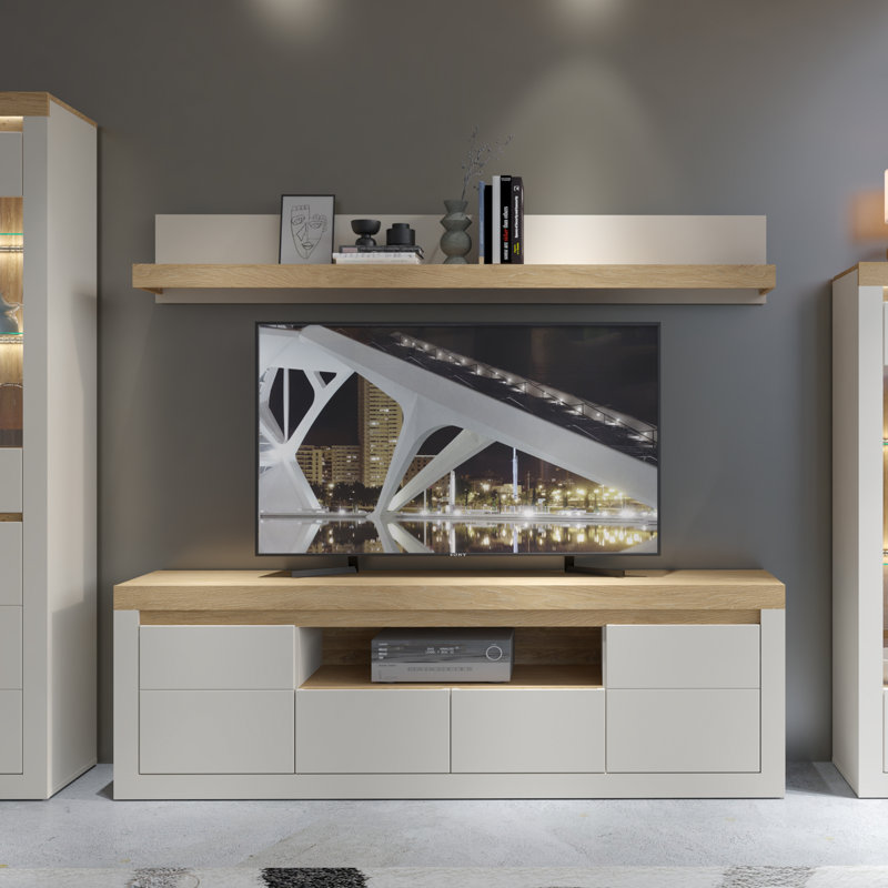 Berghildur Unfinished Entertainment Centre for TVs up to 65" with Fireplace Included, 62.5"H x 194"L x 39.6"W