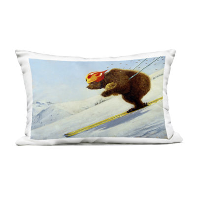 The Heist Skiing Bear Outdoor Printed Pillow design by Lucia Heffernan