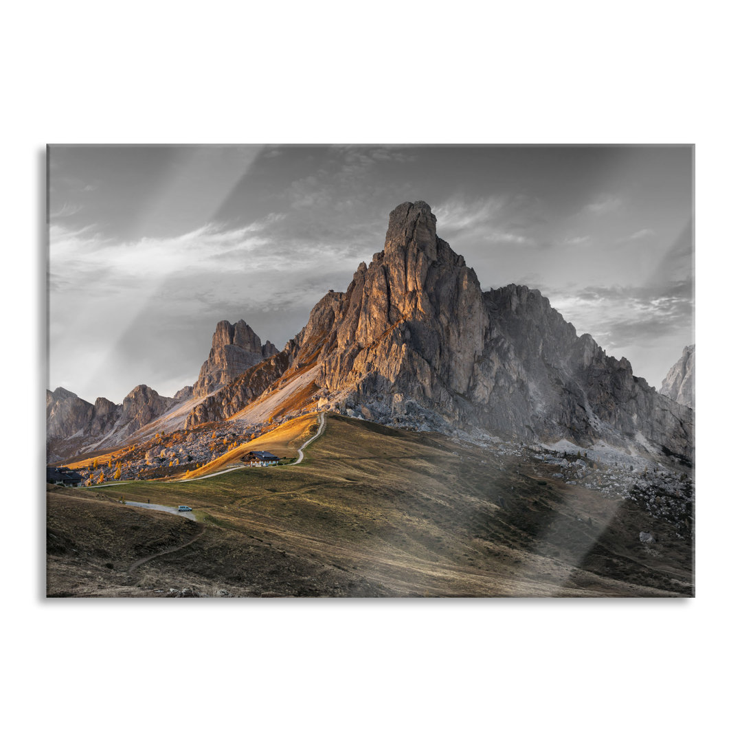 Glasbild Dolomiten im Sonnenuntergang