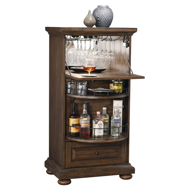 Armoire à vin cognac II en chêne bruni avec porte de service rabattable