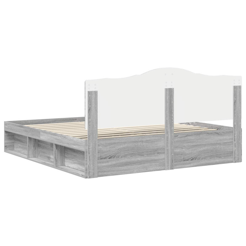 Solid Wood Bed, Super King (200 x 200 cm), Grey Sonoma