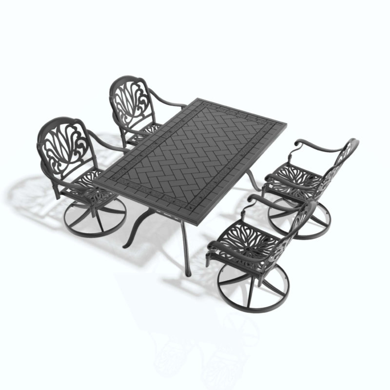 5-Piece All-Weather Cast Aluminum Dining Set, Include 4 Swivel Chairs And Rectangular Table With Frame
