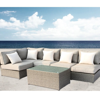 4 Outdoor Seating Collection, Fully Assembled, Oversized Seating, Handwoven , Gray Cushions, Glass Table Patio With 4 Options, Quick Setup, All-weather