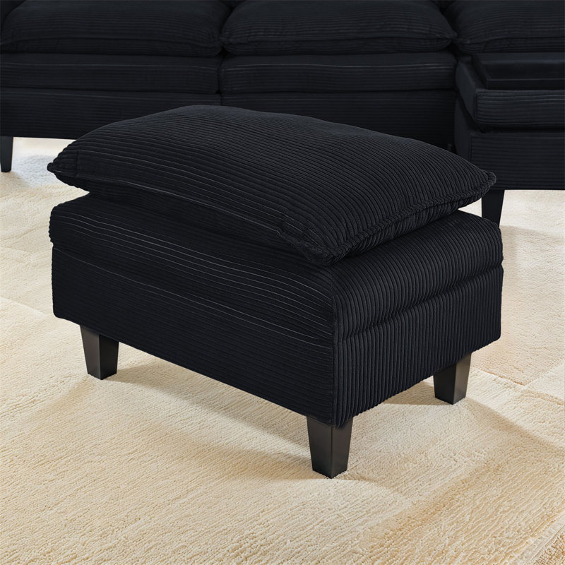 Modular Sectional Sofa, Corduroy U-Shape Sectional Couch With 2 Movable Ottoman For Living Room, Black Corduroy