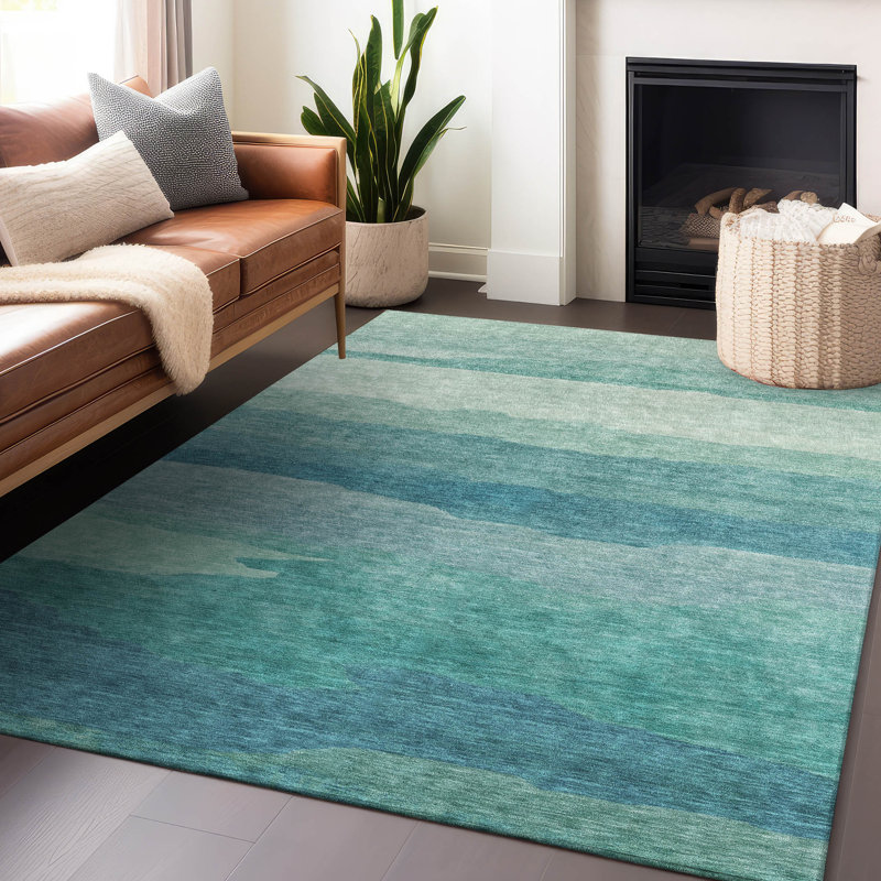 Machine Washable Indoor/Outdoor Christain ACN1254 Turquoise Rug, Rectangle 8' x 10'