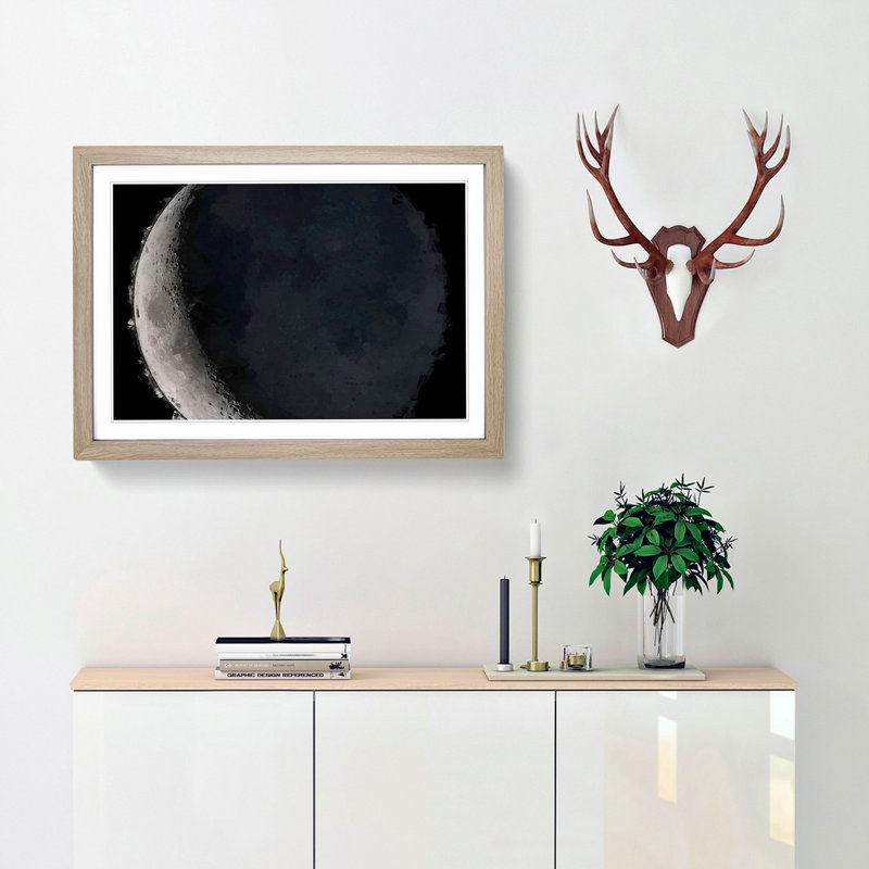 Crescent Moon Shadow in Abstract - Picture Frame Graphic Art Print, 36cm H x 48cm W x 2cm D, Oak Framed