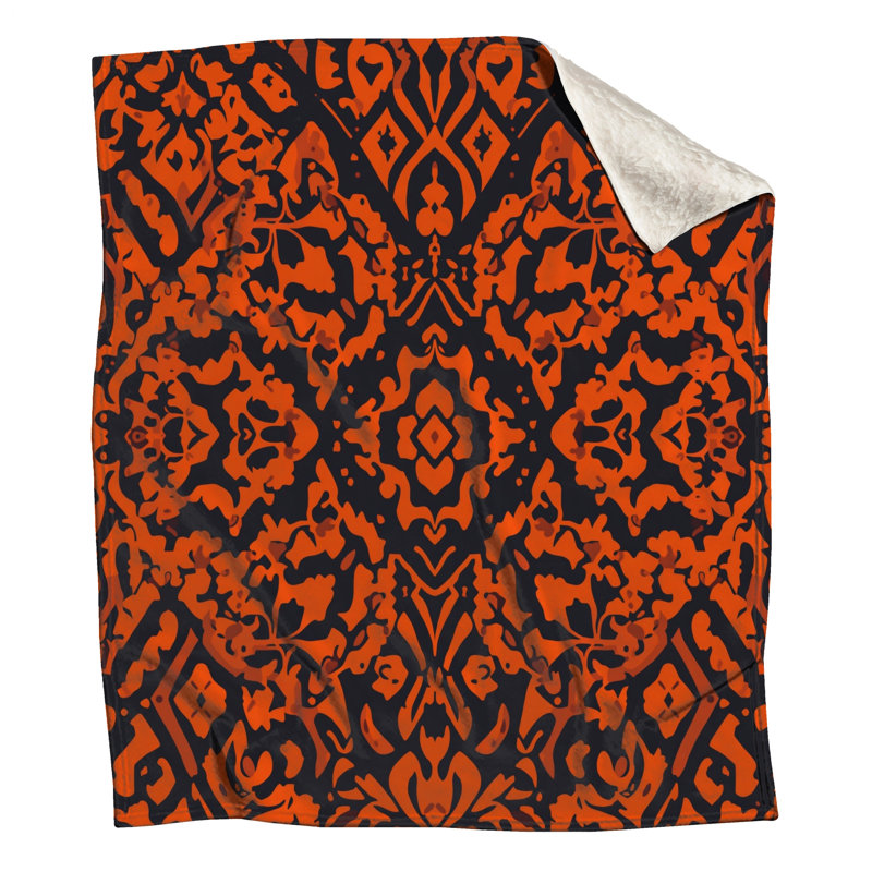 Orange Damask Pattern Blankets, 60in W x 80in H