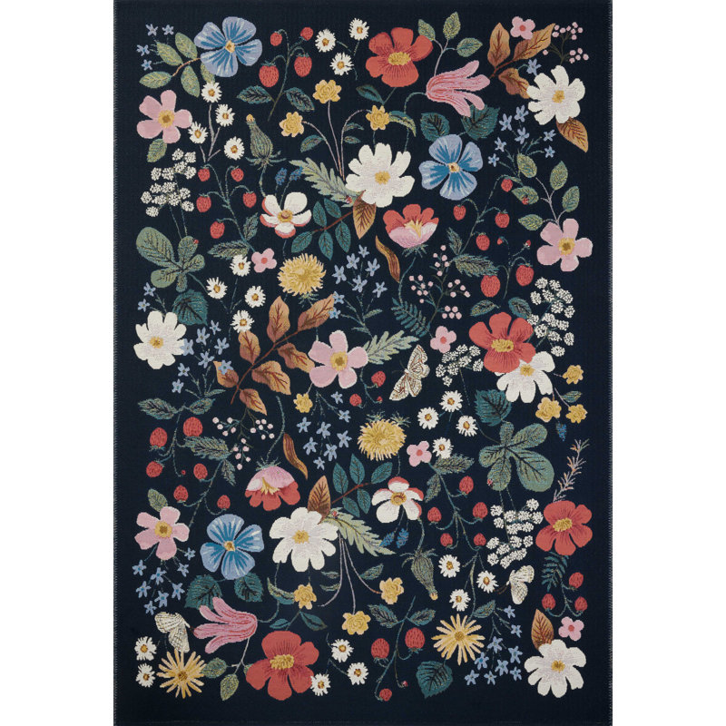 Rifle Paper Co. x Loloi Perennial Black/Navy Indoor / Outdoor Area Rug, Rectangle 6'7" x 9'4"