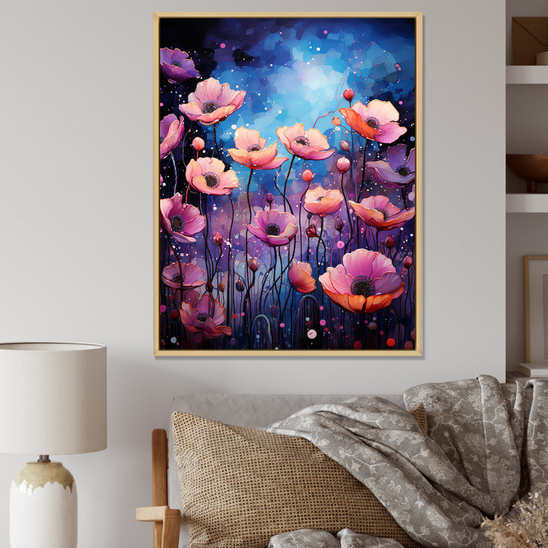 «Lilac Luminosité Night Poppy Dreamscape», reproduction sur toile, Cadre naturel flottant, H 32 po x l 24 po x P 1 po