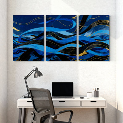 «Blue Waves», ensemble de 3 impressions sur toile