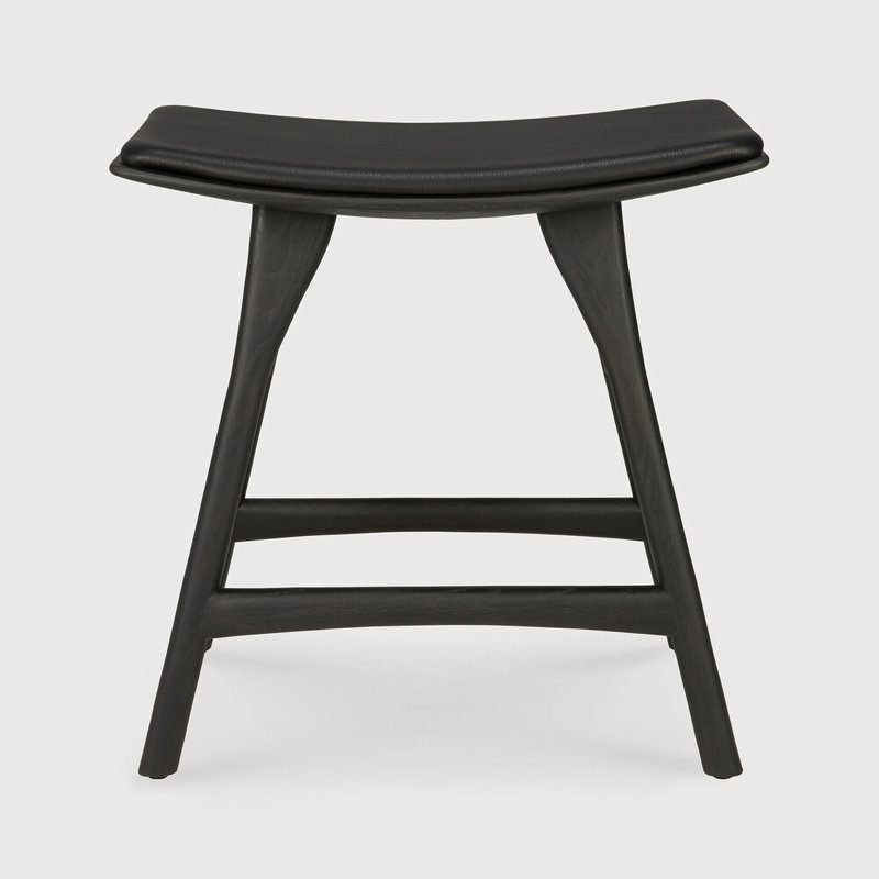 Osso Upholstered Stool with Solid Wood Frame, Varnished Black/Black