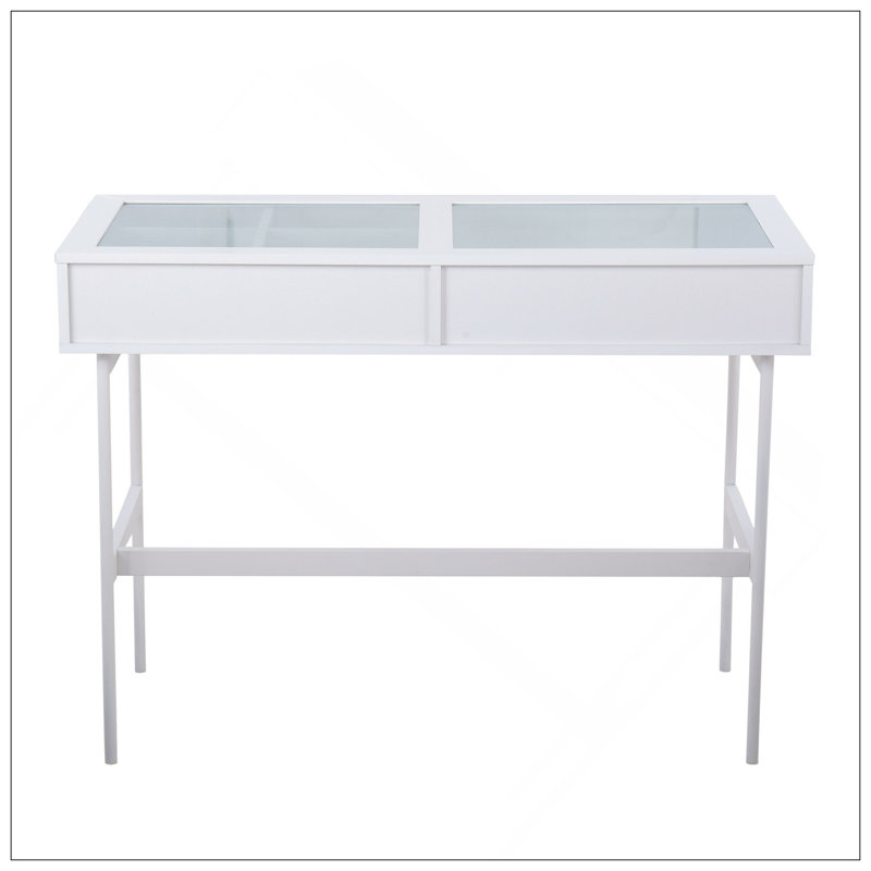 Console Emery en bois blanc, acier blanc et plateau en verre par Lumisource, Blanc