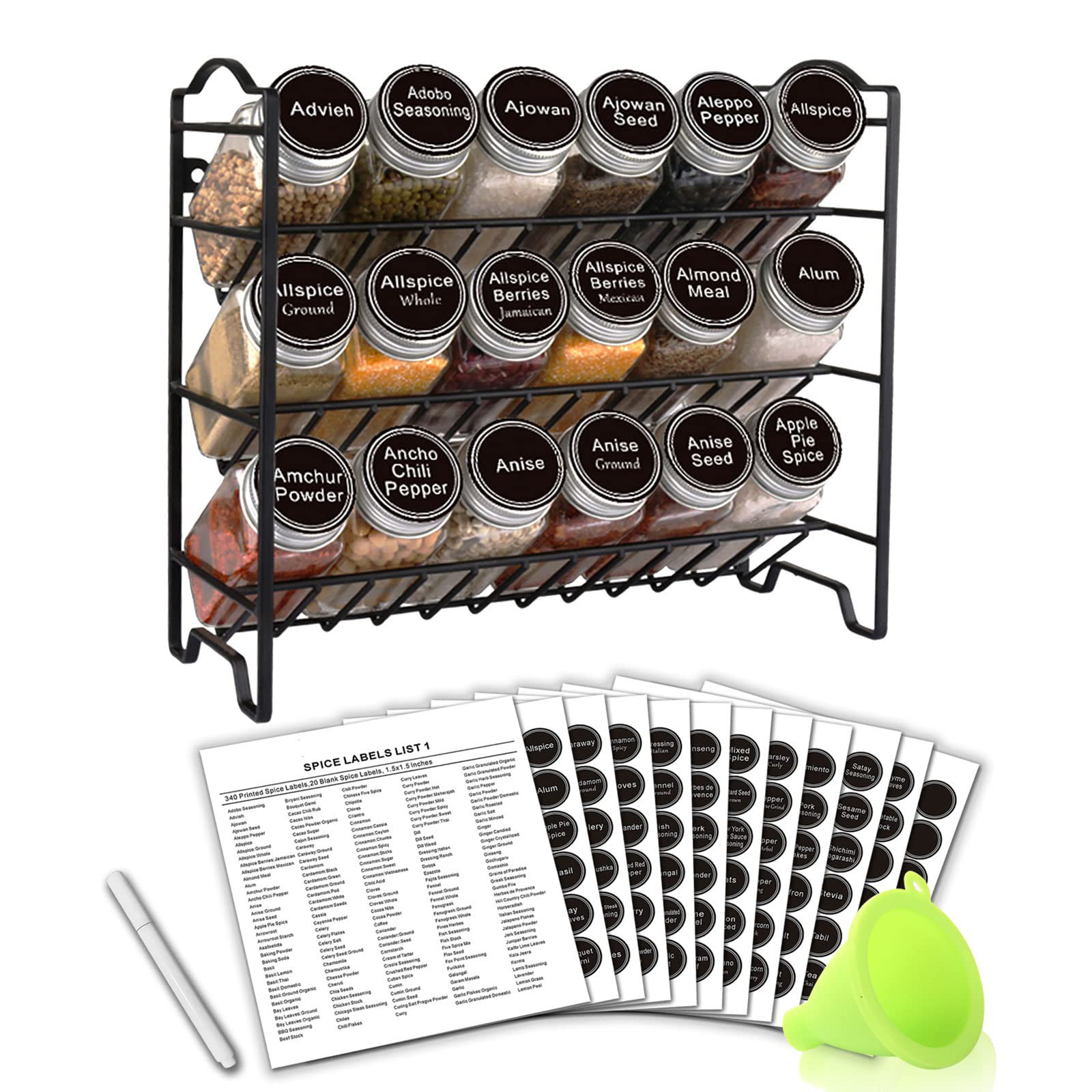 Prep & Savour Spice Rack Organizer With 18 Empty Square Spice Jars, 396 ...