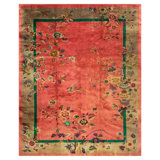 1920s Pink Floral Open Field Modernist Knotted Wool Antique Chinese Art Deco Rug