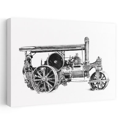 Vintage Steamroller Drawing Classic Industrial Retro Wall Art Print
