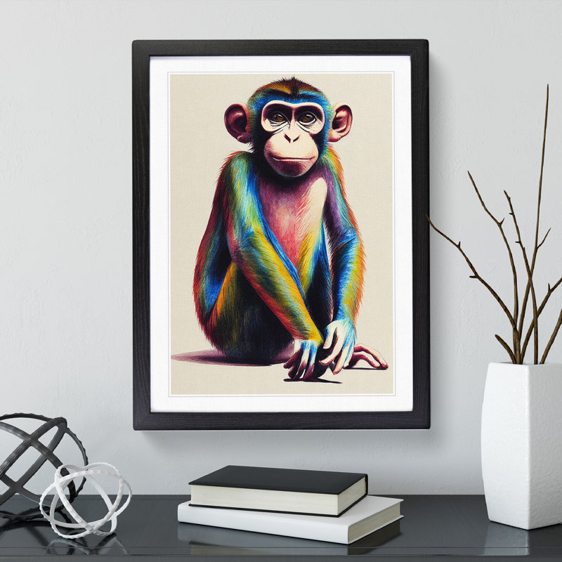 Monkey in Colour No.1 - Framed Print, Black, 64cm H x 46cm W
