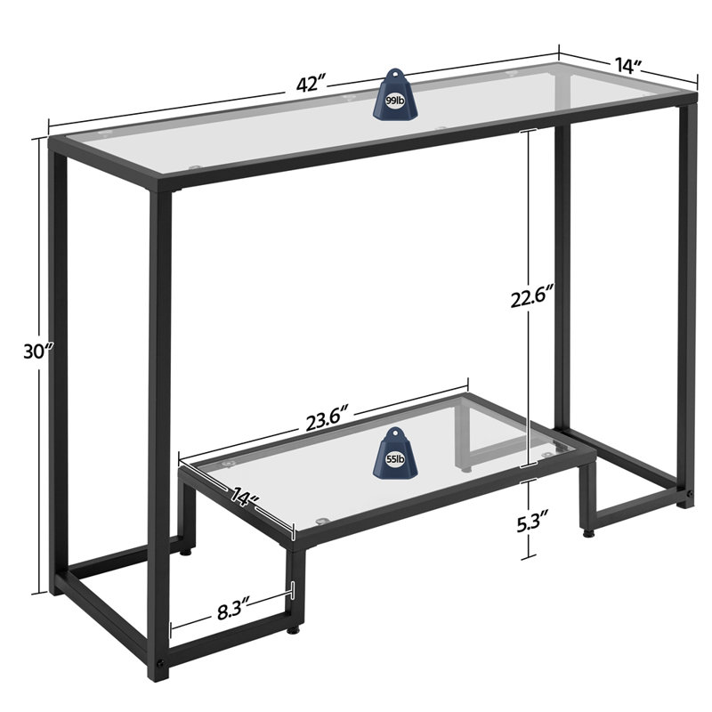 Aileny 42'' Glass Top Console Table, Black