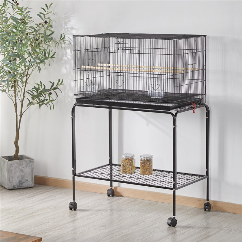 118.5cm Metal Flight Cage with Wheels, Black