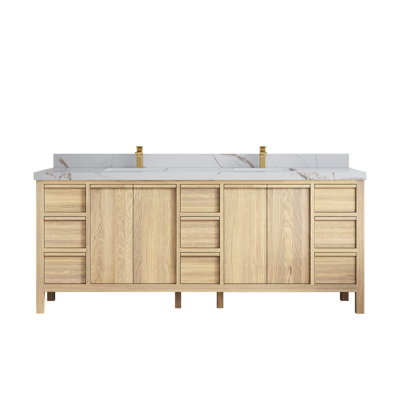 Elizabeth White Oak 84 In. W X 22 In. D Double Sink Bathroom Vanity With 2 In. Quartz