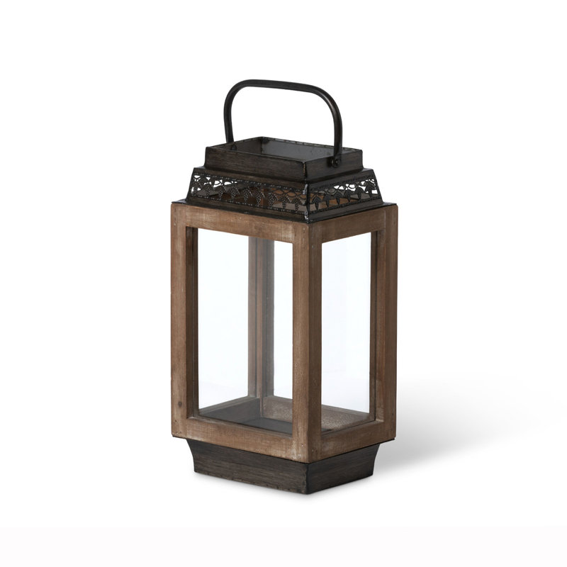 Rustic Wooden Candle Lantern, 7.1"L x 5.5"W x 15.75"H