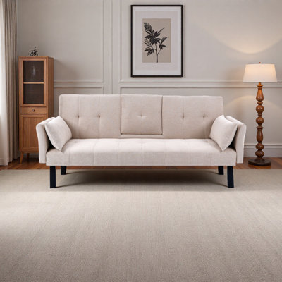 70-Inch Multi-Functional Cotton And Linen Sofa Bed: Foldable + Cup Holder + Side Storage, Instantly Switch Between Living Room And Bedroom