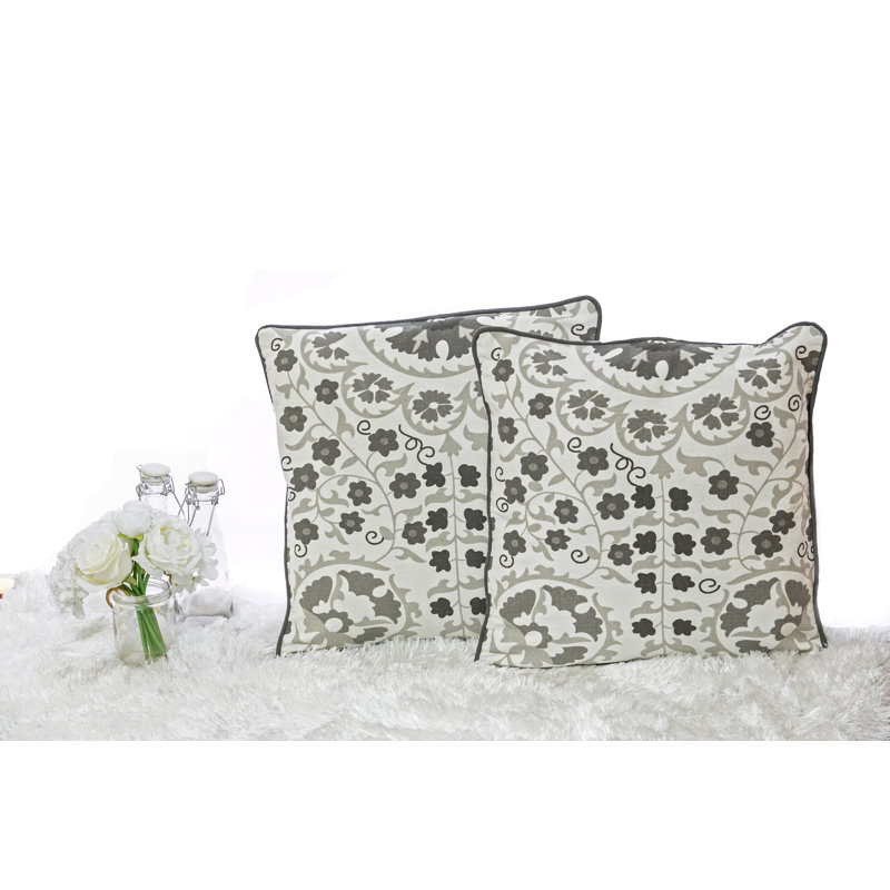 Susan Cotton Throw Pillow, Grey/Off White