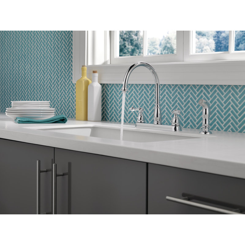 Windemere Two-Handle Kitchen Sink Faucet with Side Sprayer, 3-Hole Kitchen Faucet, Chrome