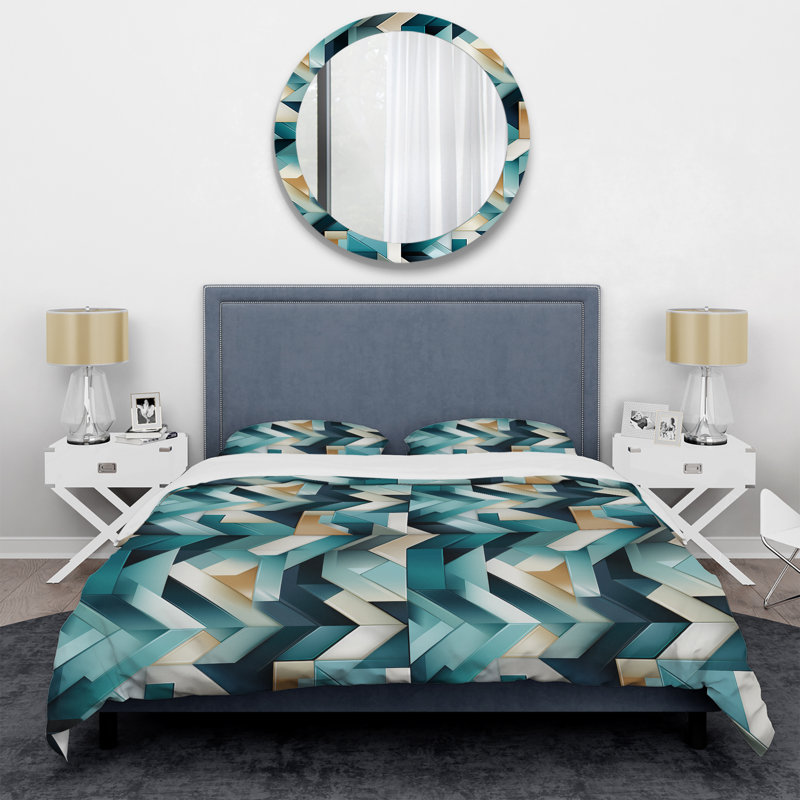 Literie Teal Modern, Housse de couette simple + 1 taie décorative stan