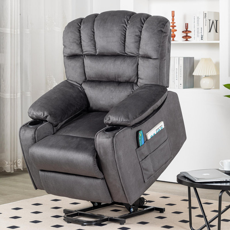 Bonchea 100cm Wide Velvet Lift Assist Standard Recliner with Massager