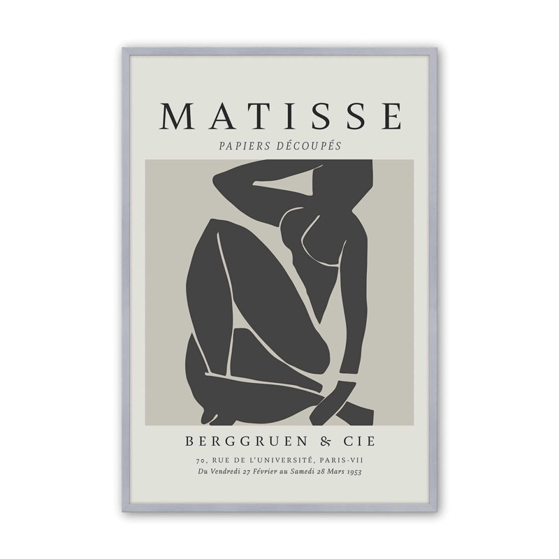 Matisse's Nude III en noir, Reproduction encadrée sans passe-partout, Chrome poli, H 15,25 po x l 12,25 po x P 1,25 po