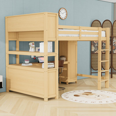 Loft Bed With Cabinet, Bookshelf, Wardrobe And Desk