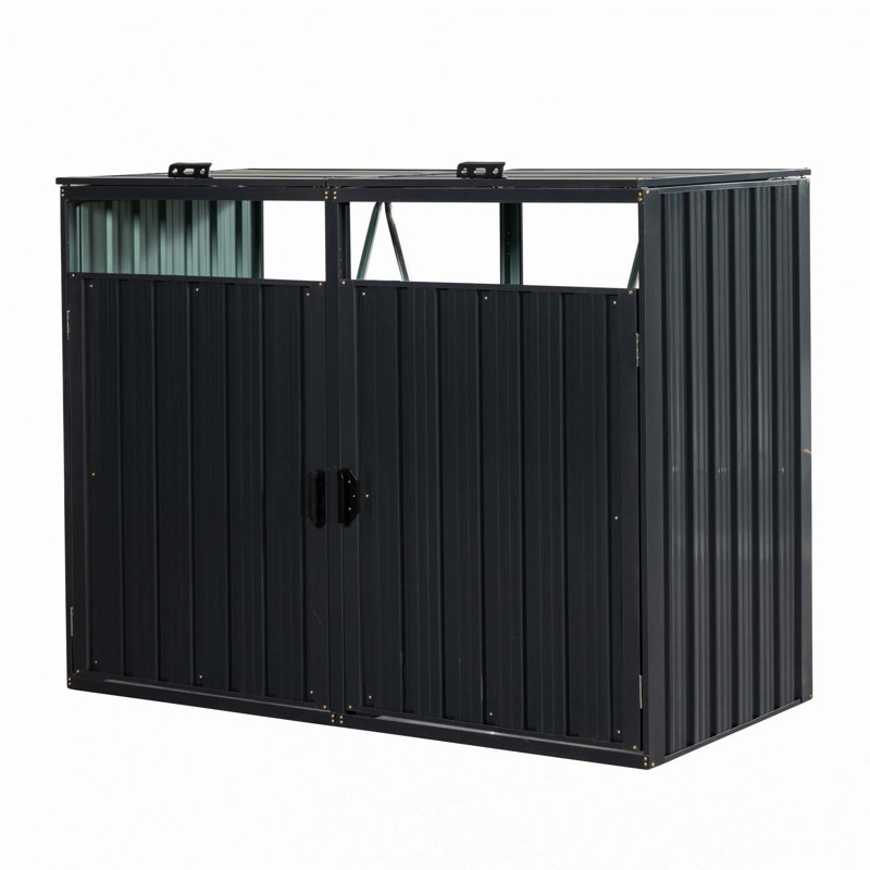 La remise à poubelle contient 2 poubelles en métal pour le rangement des ordures, en acier inoxydable galvanisé, une remise pour la cour de jardin