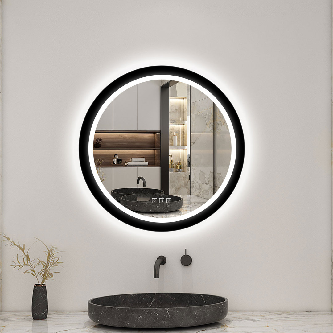 700mm Black Framed Bathroom LED Mirror with Dimmable 3 Colour Lights Anti-fog Touch Sensor