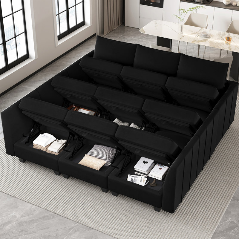 10-Piece 87'' Wide Velvet Modular Freely Combined Sofa Bed Large Sleeper Variable U Shaped Sectional Sofa Storage Couch