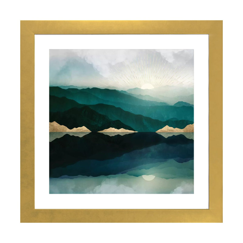" Waters Edge Reflection ", Gold Paper Framed, 24" H x 24" W x 1" D