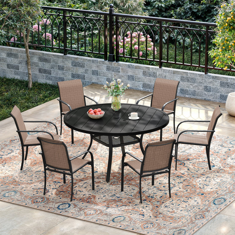 6-Person Outdoor Patio Dining Set With Stackable Chairs, Black/Brown