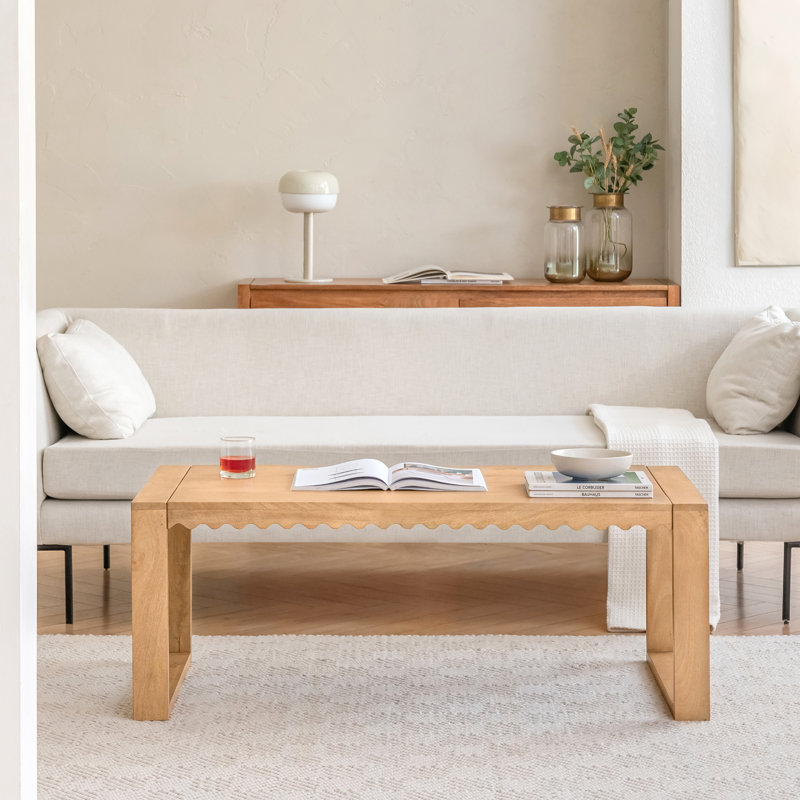 Leidesdorff 48" Solid Wood Rectangular Coffee Table with Scalloped Edges