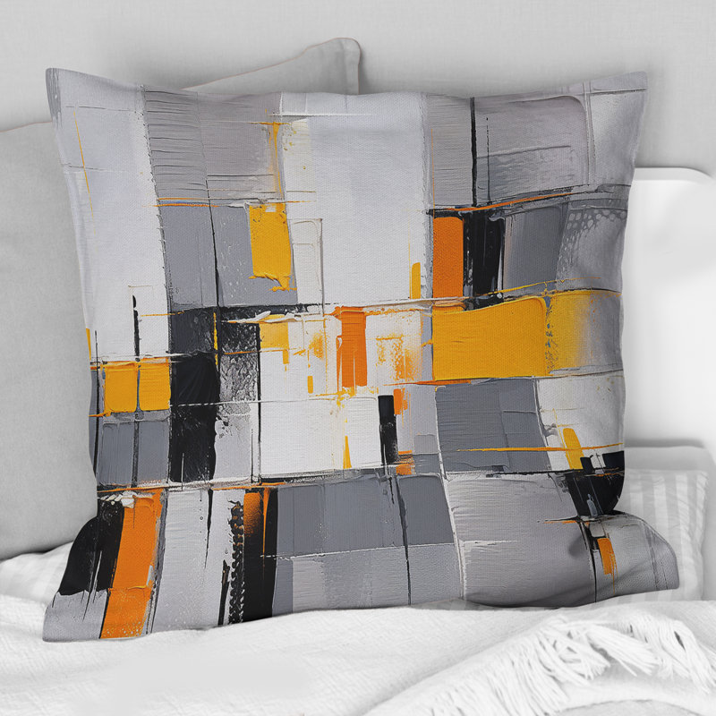 Yellow Grey Bold Stripes - Cubism Printed Throw Pillow