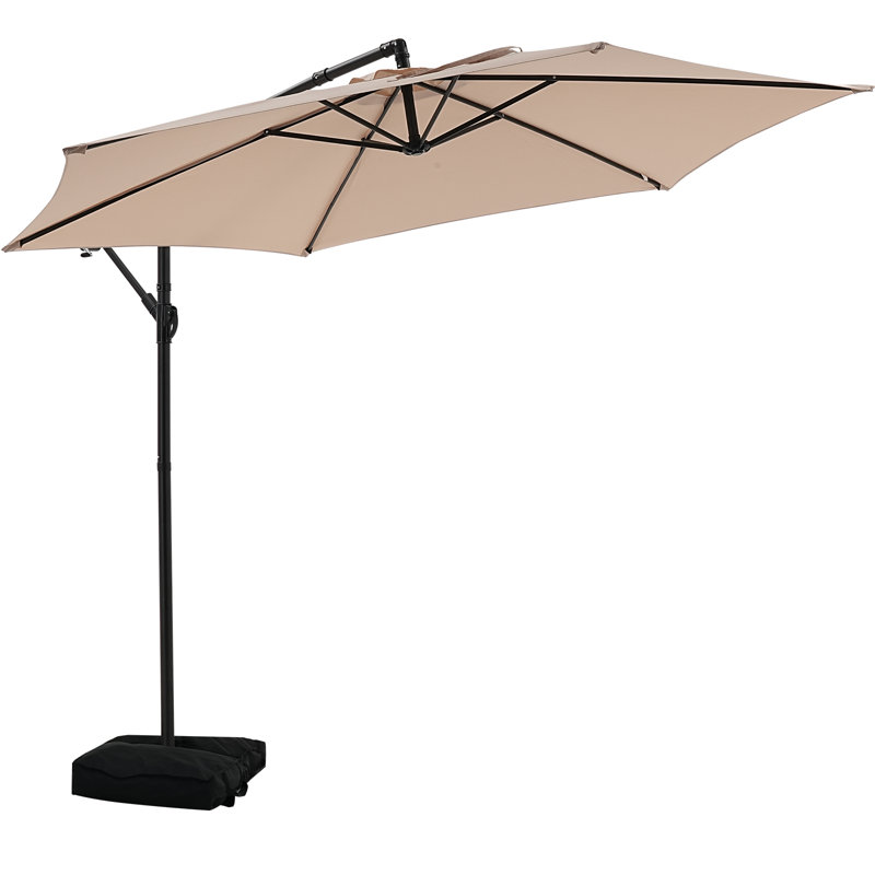 Parasol de marché suspendu 10 pieds avec base, Kaki