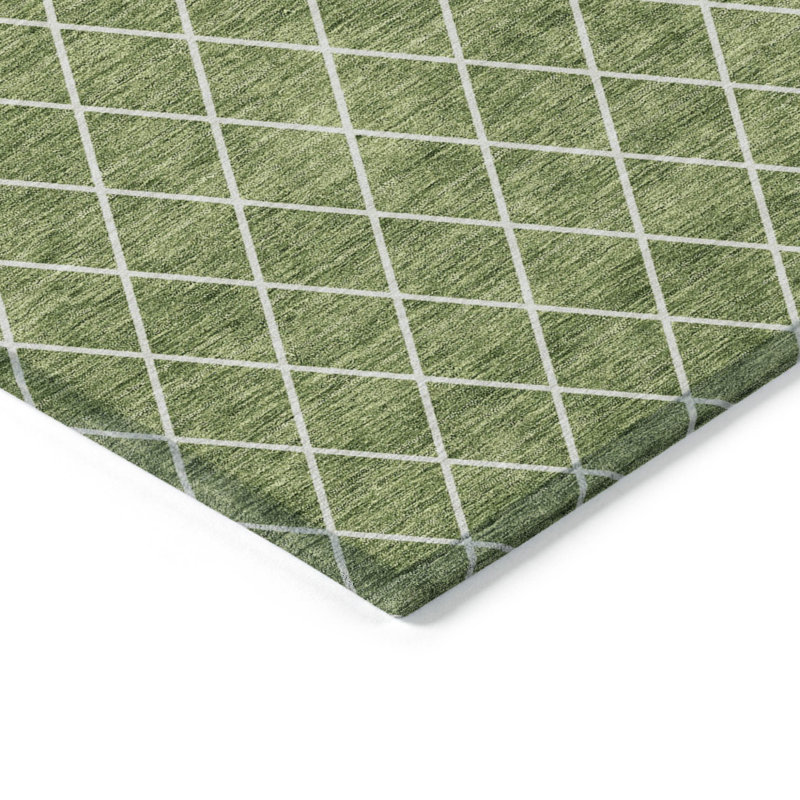 Tapis intérieur / extérieur géométrique lavable 9 pi x 12 pi vert et ivoire