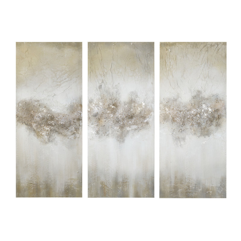 Luminous Heavily Embellished 3-piece Canvas Wall Art Set, Taupe