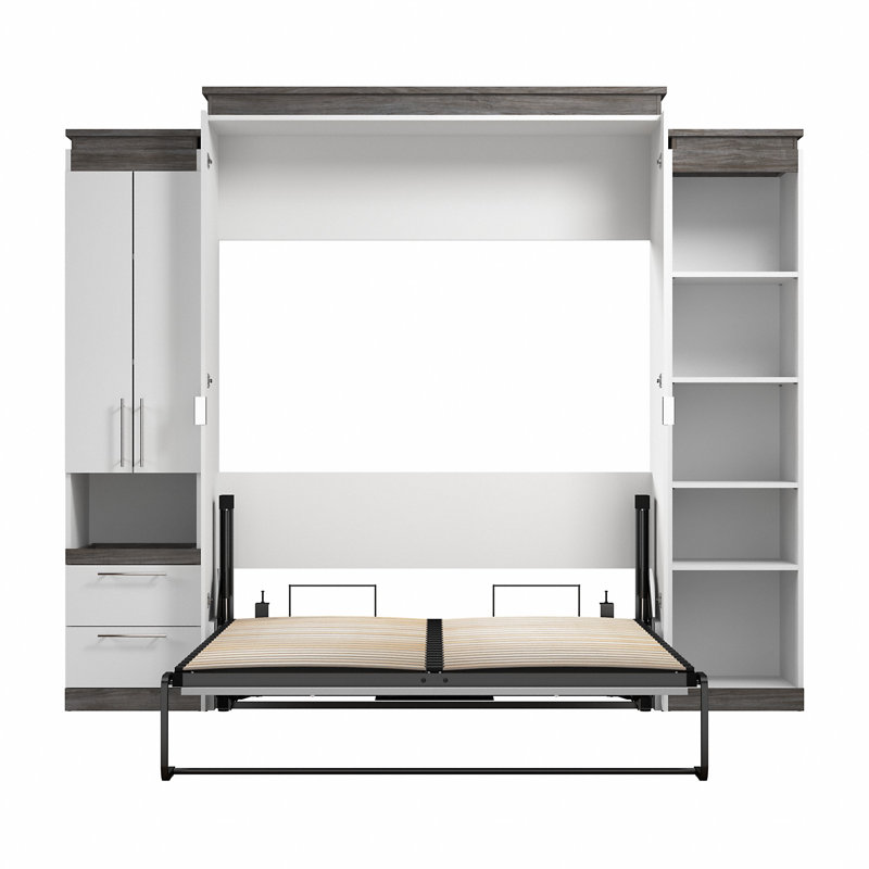 Grand lit escamotable avec rangement étroit Camalla, Blanc