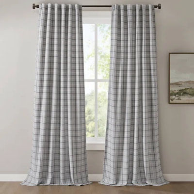 Madison Park Anaheim Woven Plaid Room Darkening Thermal Fleece Lined Single Curtain Panel