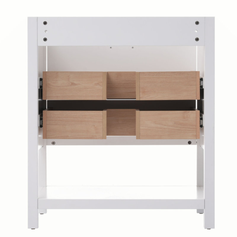 White and Gold 30" Bathroom Vanity Cabinet with Open Storage