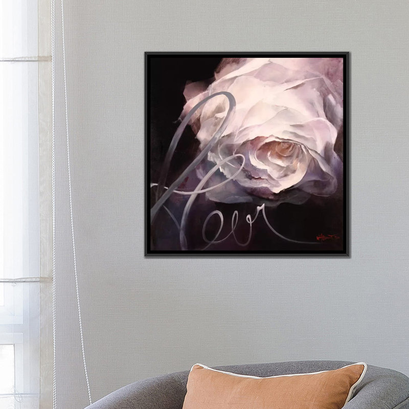 « fleur ii », reproduction sur toile, H 18 po x l 18 po x P 1,5 po, Toile avec cadre noir, Pas de tapis
